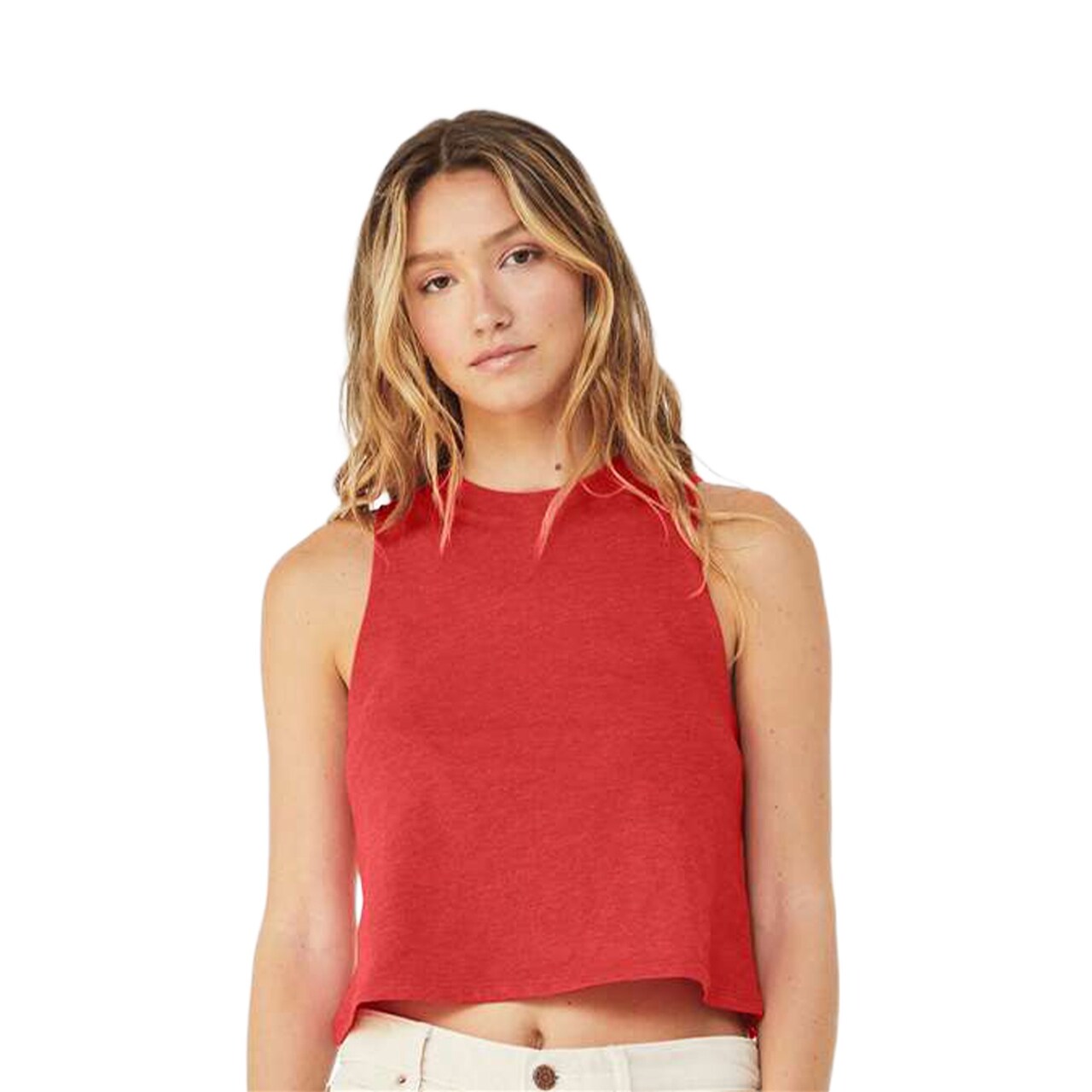 BELLA + CANVAS Women’s Racerback Crew Neck Crop Tank Top for Summer & Custom Print Athletic Crop